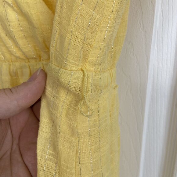 Maggy London Sz 10 Tiered Midi Sundress Yellow Flutter Cap Sleeve Silver Thread - Picture 6 of 13